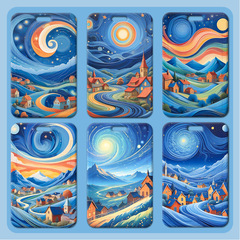 Oil painting landscape card holder wholesale plastic sliding cover student school meal card ID badge chest card small cartoon work ID card holder access control card