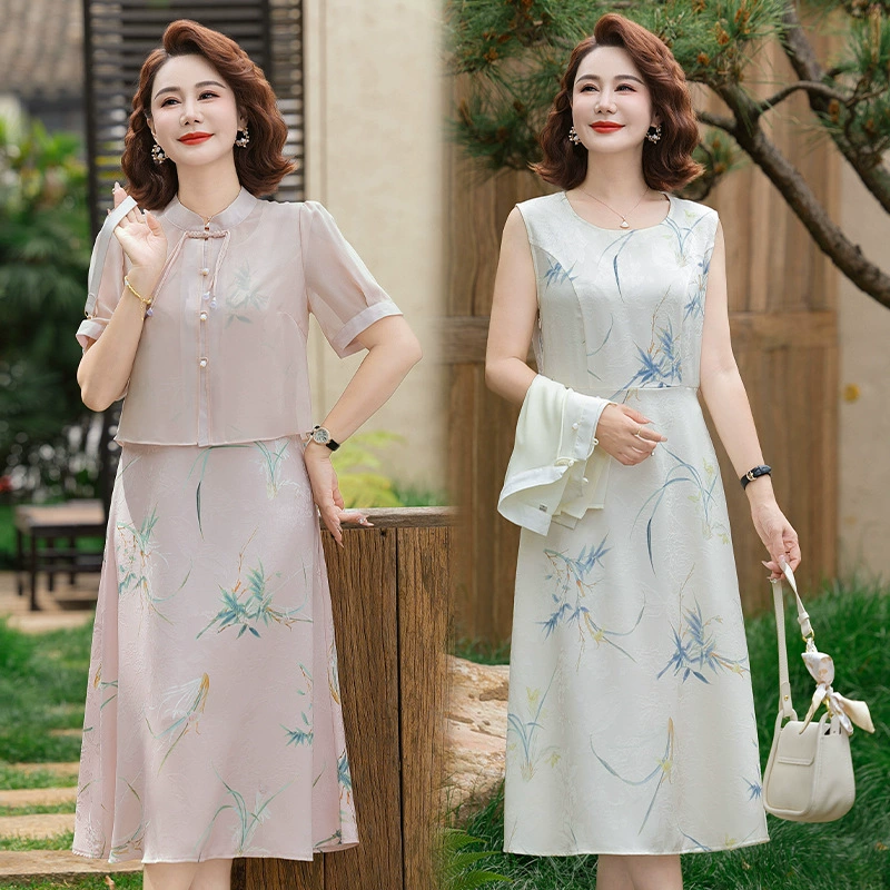 2025 новый летний стиль 40-50 мама повседневная юбка, летний стиль для женщин среднего возраста мягкая и модная юбка до колен