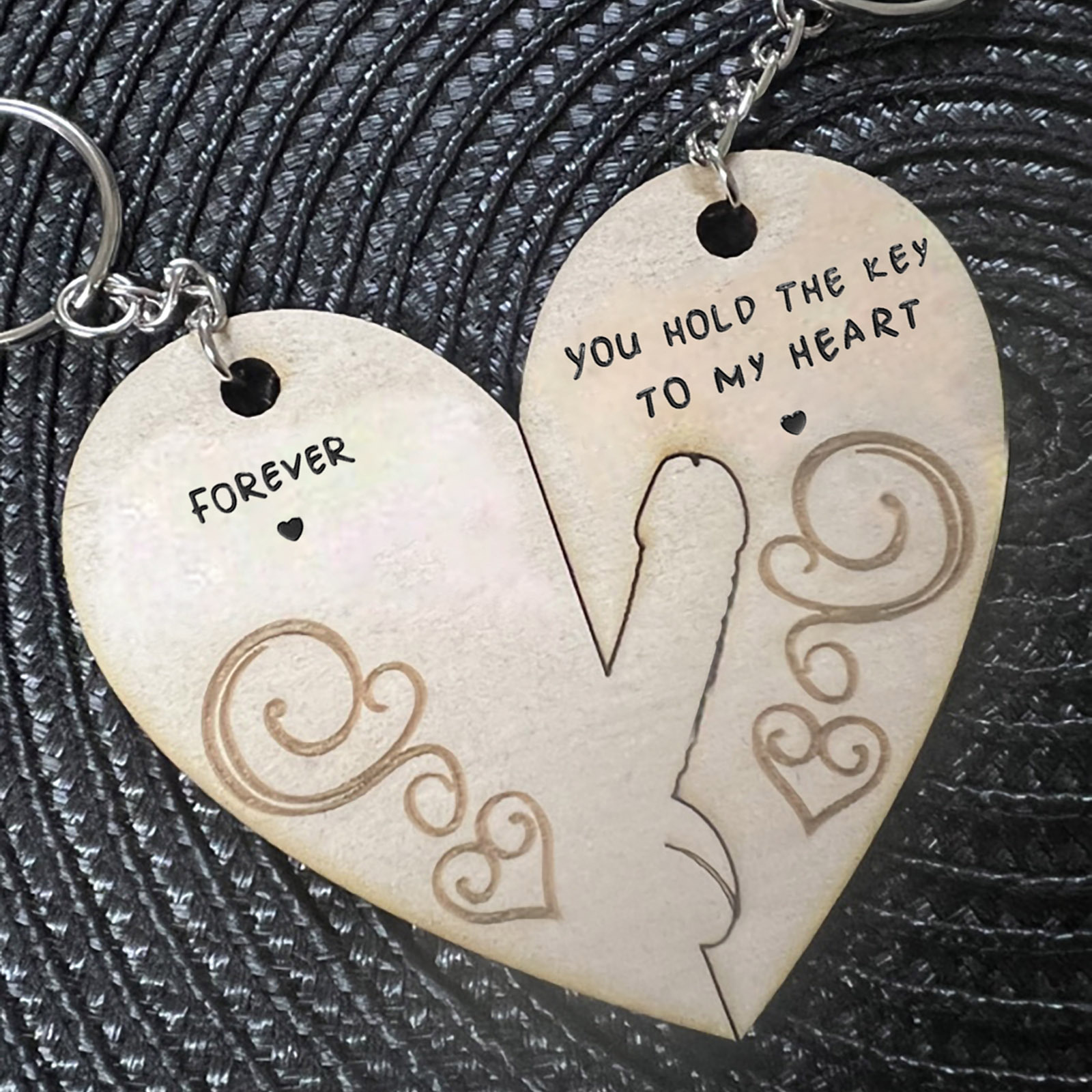 Title 3, Engraved Creative Wooden Love Couple Keychain. ...