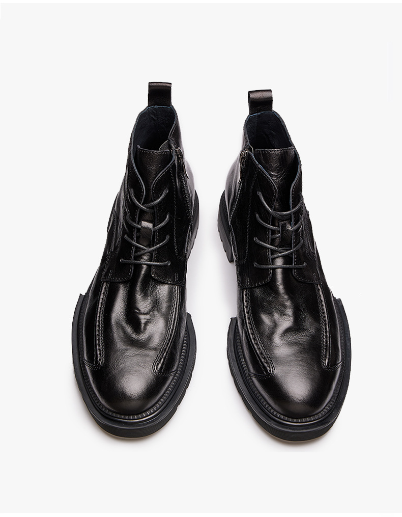 High-top zipper boots Platform soled round ankle boots for old men's boots_voghion.com