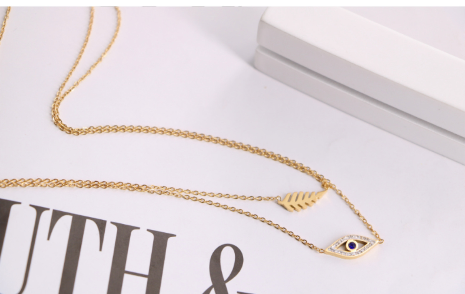 Fashion Leaf Eye Titanium Steel Plating Inlay Artificial Gemstones Layered Necklaces Colorza_colorza_2