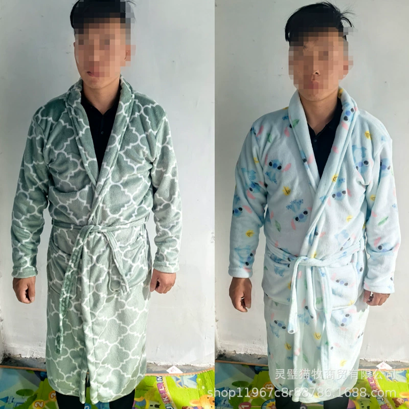 Фланелевый коралловый халат, бархатная мужская пижама для любимого, большой размер