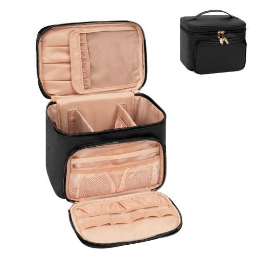 Hot Sale Portable Travel Cosmetic Bag with Makeup Brush Compartment Fashion Makeup Bag Organizer with Handle Divider