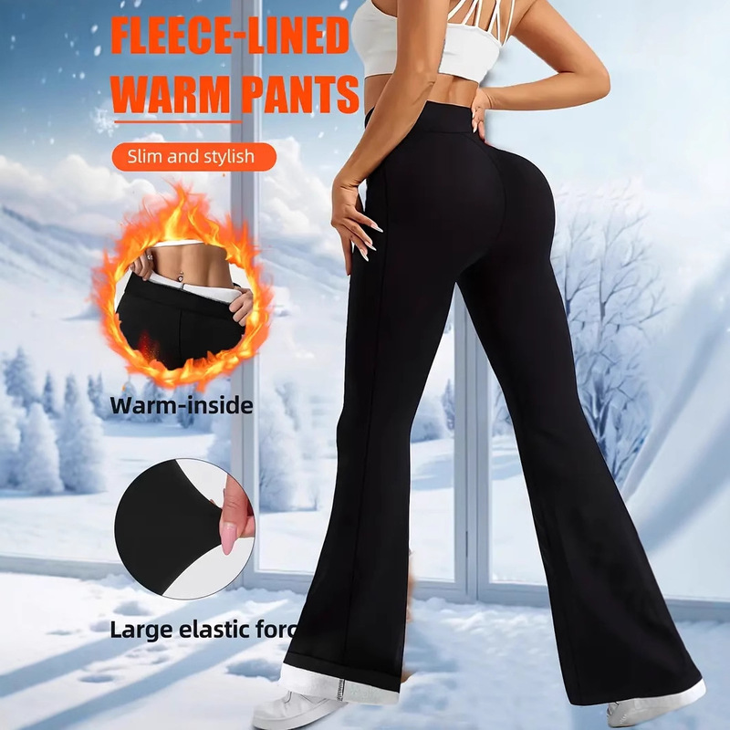 Cross-Border Women's High-Waisted Flared Pants, Tummy Control, Butt-Lifting, Ultra-Soft, Thickened Fleece-Lined Winter Leggings, Casual Pants