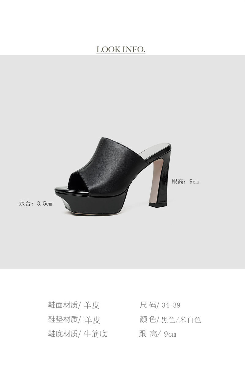 Sandal cao gót nữ quai ngang hở mũi gót 9 cm — đen chi tiết 3