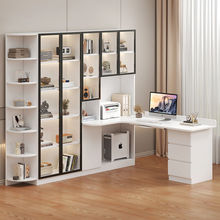 实木转角电脑桌书桌书架组合台式写字一体书柜家用儿童卧室学习桌