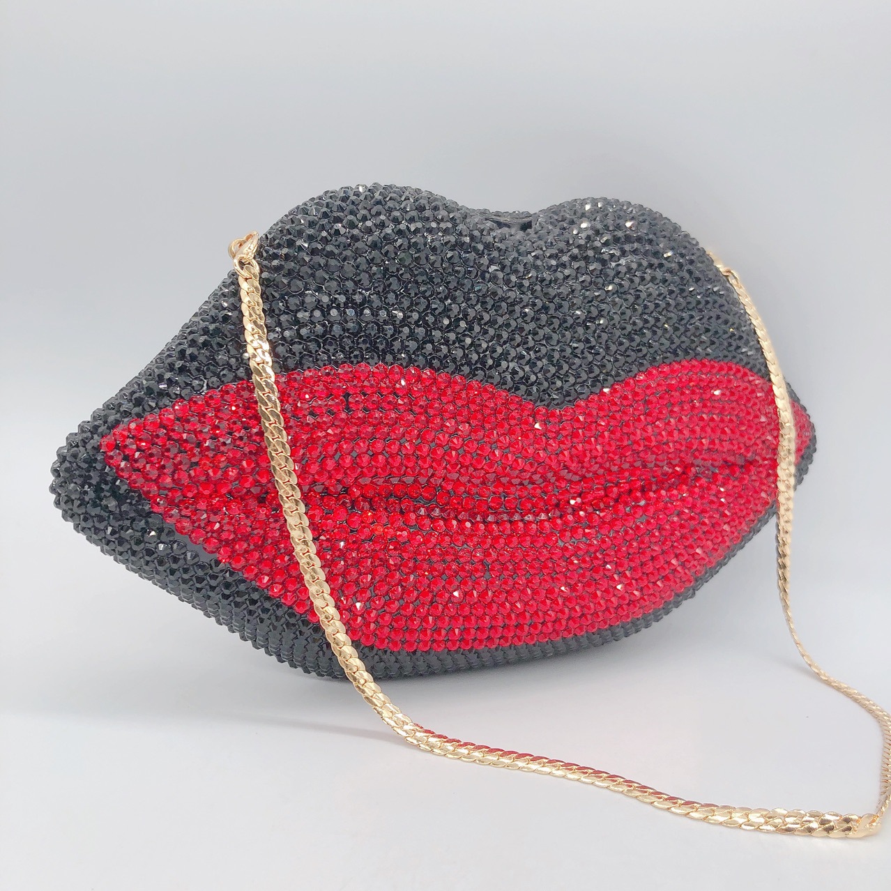 Túi clutch dạ tiệc đính đá đen đỏ phong cách mới — Đen Đỏ