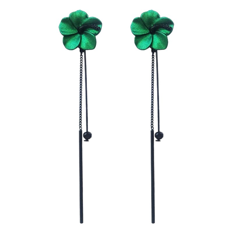 925 silver needle flower tassel Korean temperament long earrings retro earrings spray paint Joker personality earrings wholesale