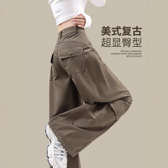 2025秋季新款女装美式弯刀裤百搭显瘦阔腿口袋工装裤子女款A7565