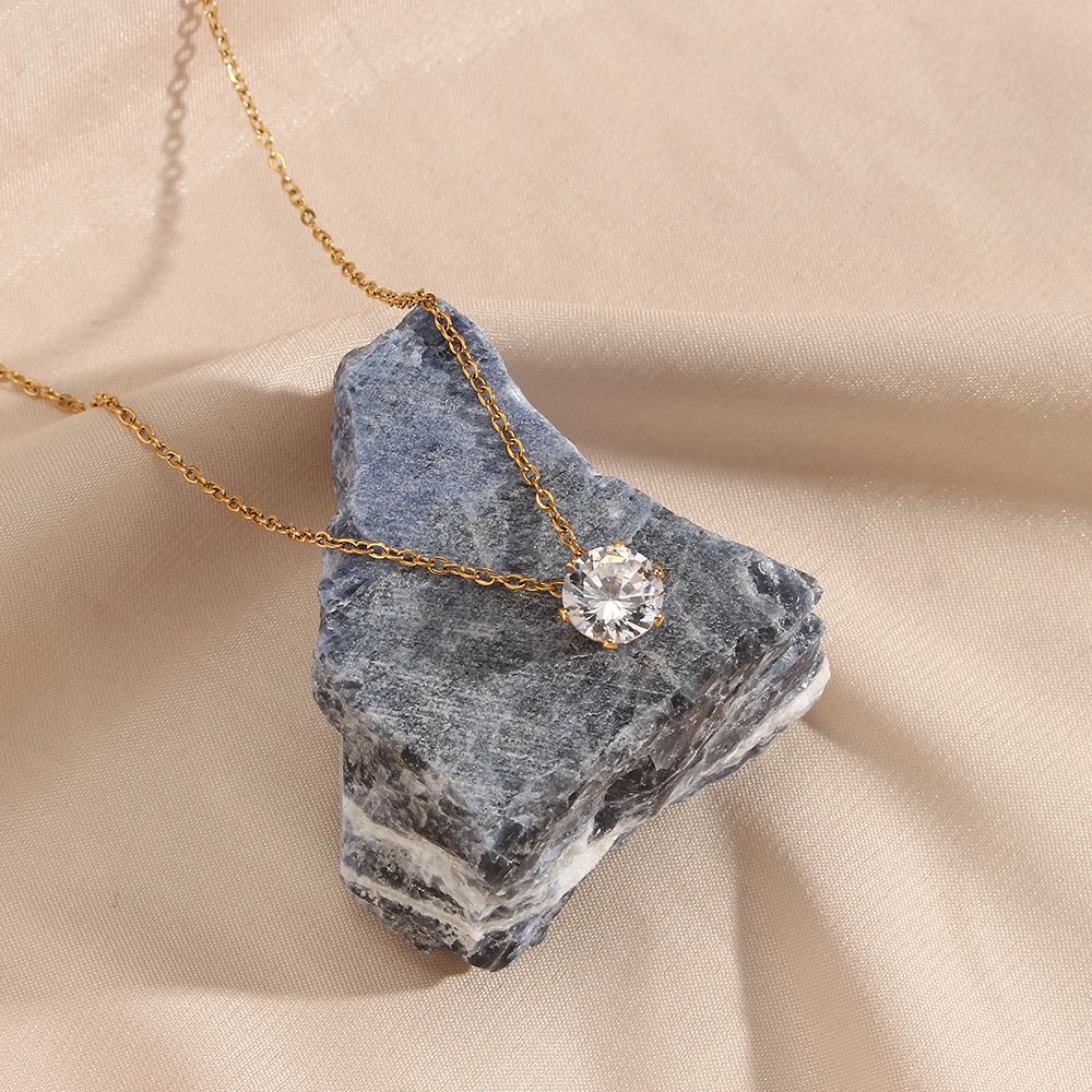 Luxurious Geometric Stainless Steel Necklace Plating Zircon Stainless Steel Necklaces