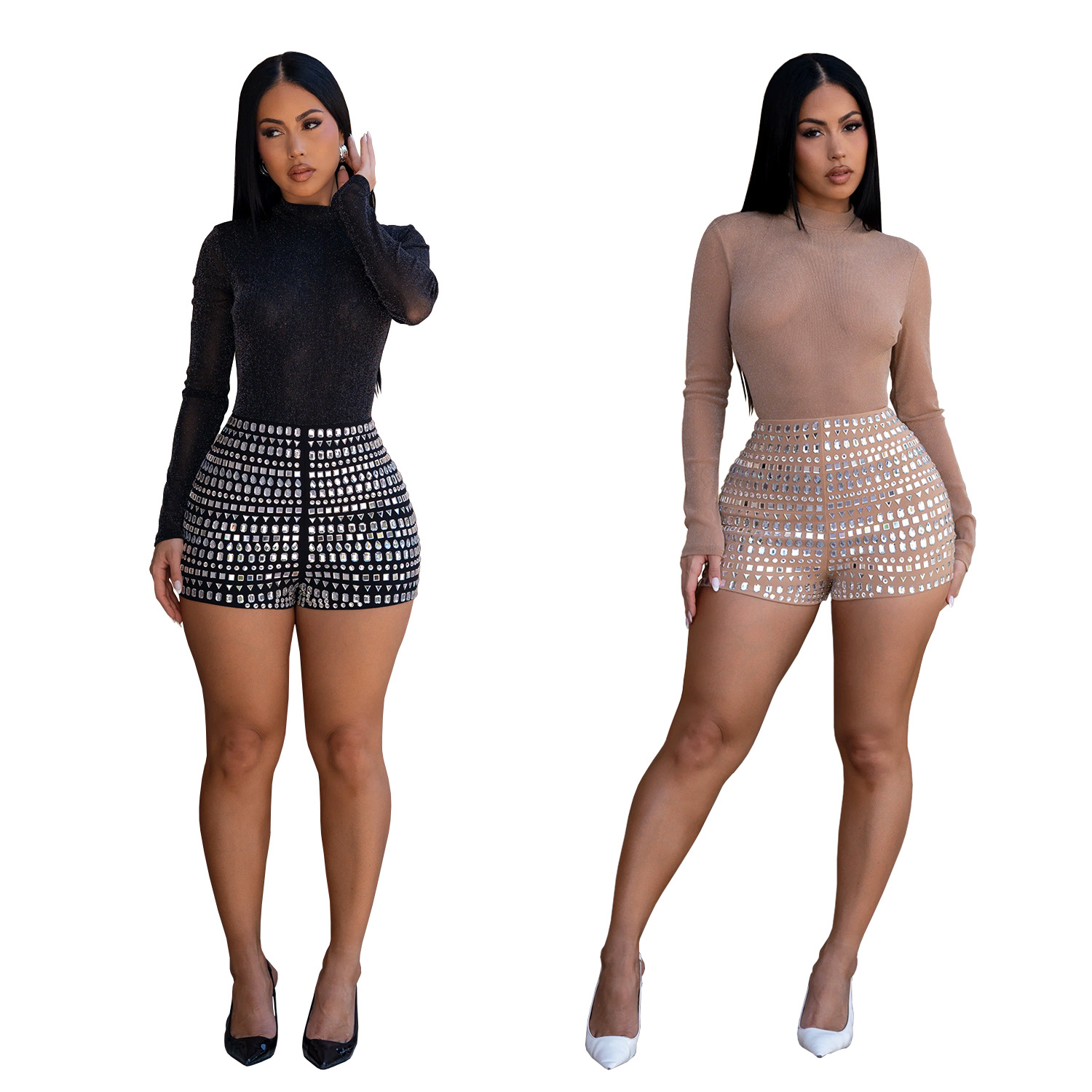 C7665 Aliexpress transfronterizo Amazon Europa y América de moda femenina temperamento caliente y sexy perforación a través de la carne y los pantalones de caderas