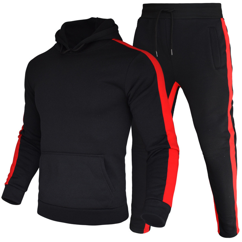 Cross-Border Men's and women's striped sweater suit foreign trade new sports stitching two-piece Men's Fitness color hoodie