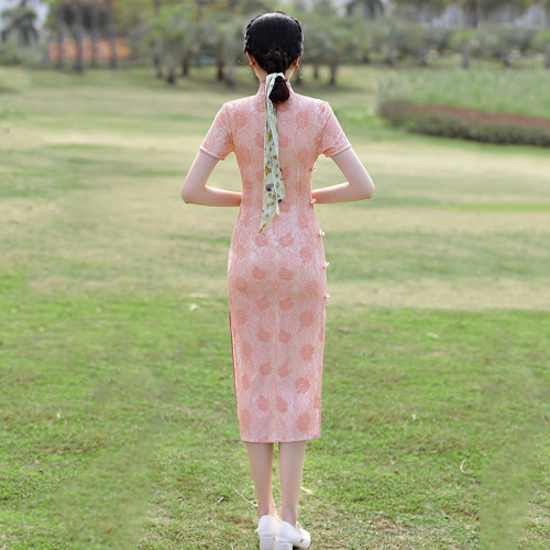 Composite bud silk cheongsamChinese Dresses Cheongsam for women pink sweet single daily improvement of cultivate one morality show party dress