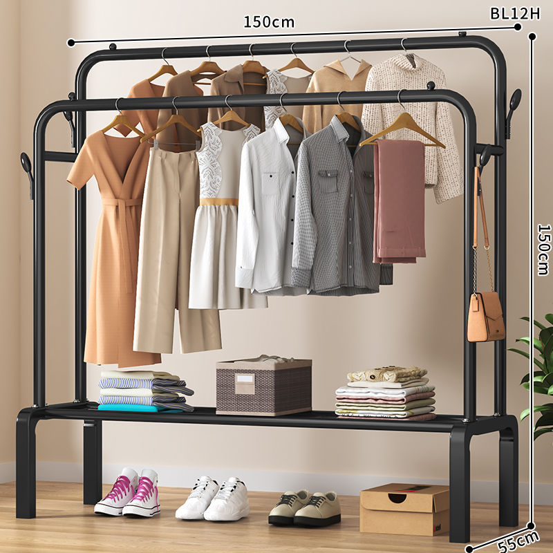 [더블 폴 업그레이드] 151cm 블랙 + 4 옷 후크