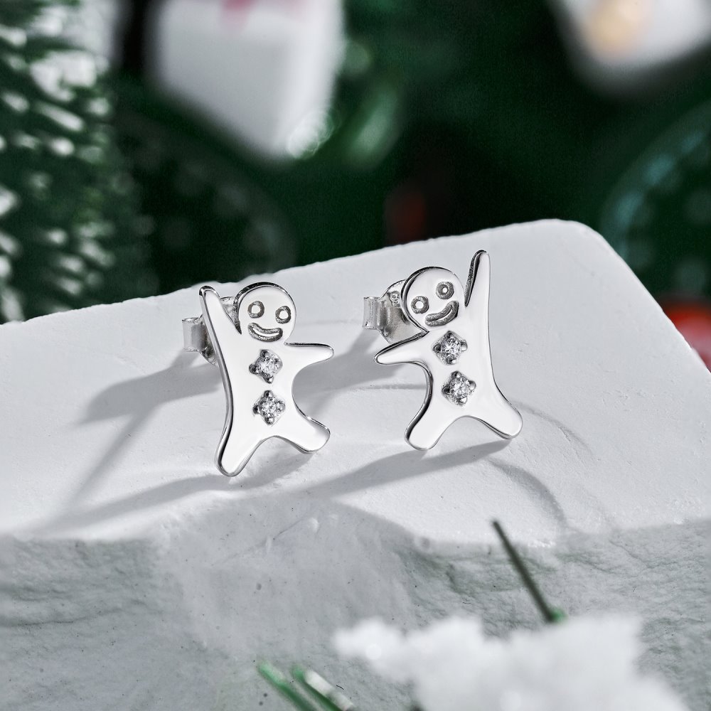 Cute Gingerbread Sterling Silver Plating Zircon Ear Studs 1 Pair display picture 6