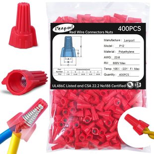 Lenporl 400Pcs Red Wire Connector Nut, Winged Wire End Connector Cover, Easy to Screw in Type Screw