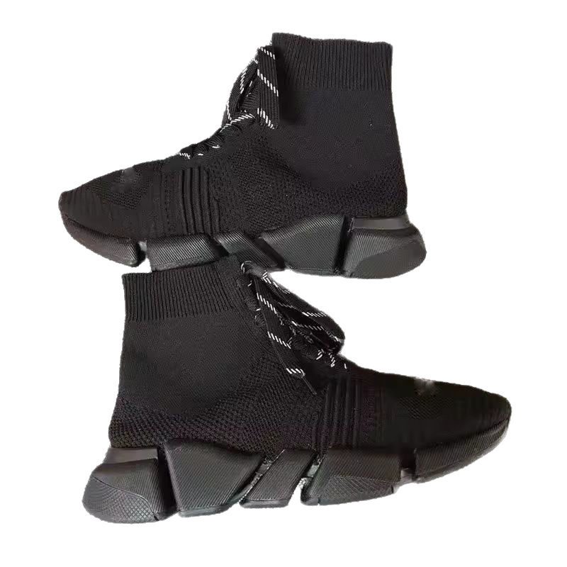 Cross-Border Wholesale Breathable Sports Shoes for Men and Women, Paris Mid-Top Lace-Up Sock Boots, Knitted Elastic Sock Shoes, Men's Shoes