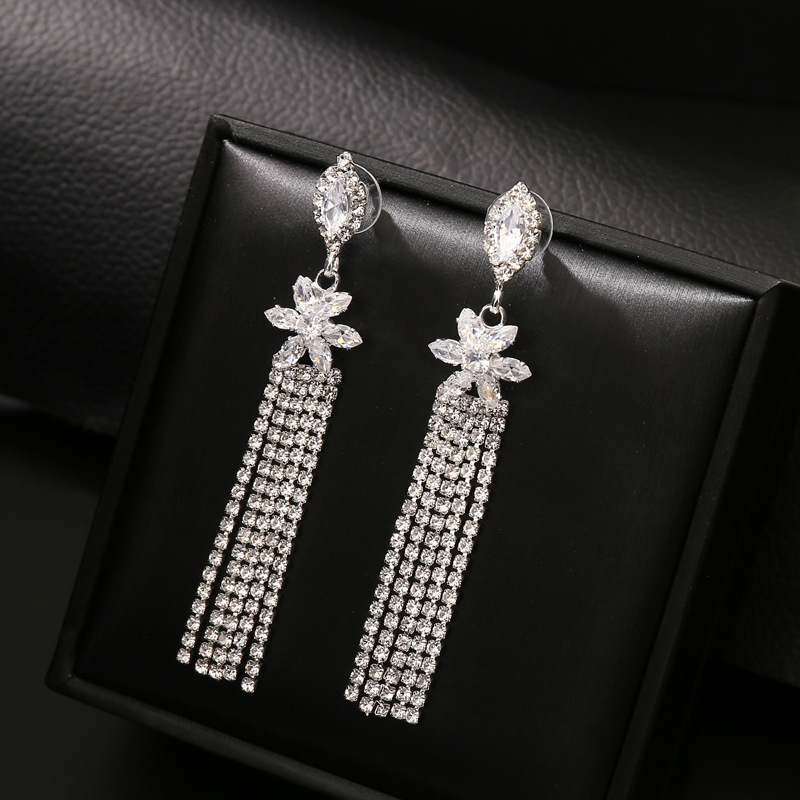 Fashion Full Diamond Tassel Earrings display picture 1