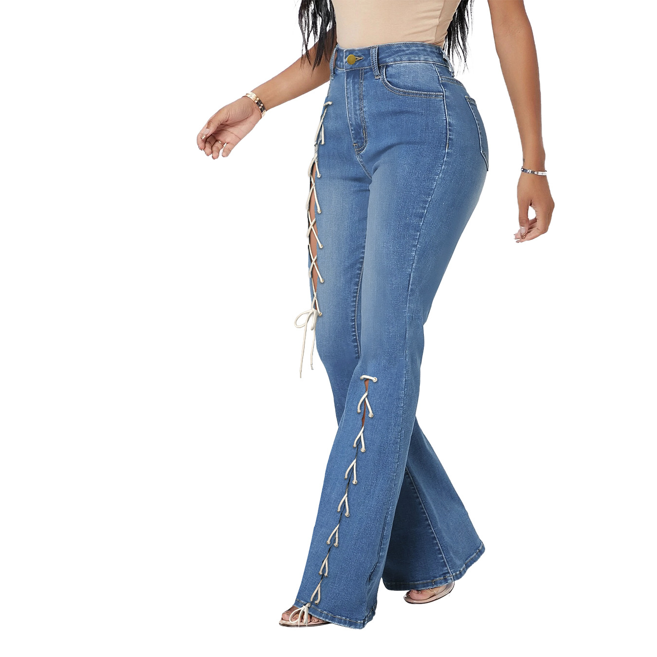 Jeans bootcut de vendaje creativo de cintura alta NSWL116472