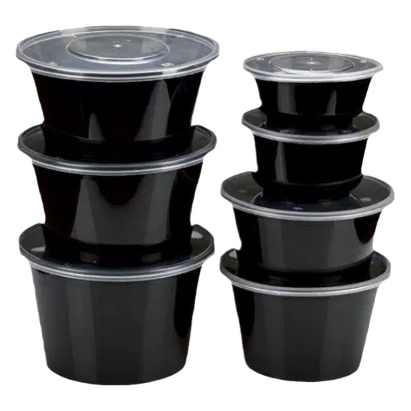 Thickened Disposable Packaging Boxes and Bowls, Black Takeout Food Containers, Heatable Round and Rectangular Plastic Bowls Wholesale