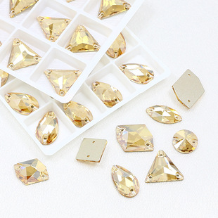 Dongzhou Hand-Sewn Rhinestones in Various Styles with Double-Hole Flat Clasps, Gold Phantom Hand-Sewn Stones for Performance Costumes, Shoes, Bags, and Accessories with Flat-Bottom Rhinestones