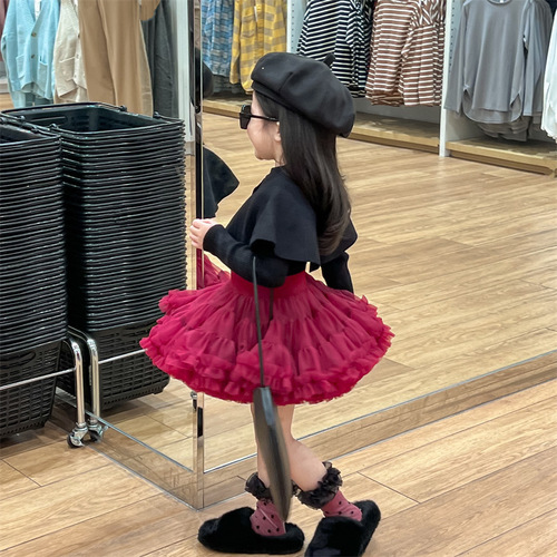 Autumn European and American Style Girls' Dress Princess Black Cape Sweater + Tutu Skirt Two-piece Set, Sold Separately