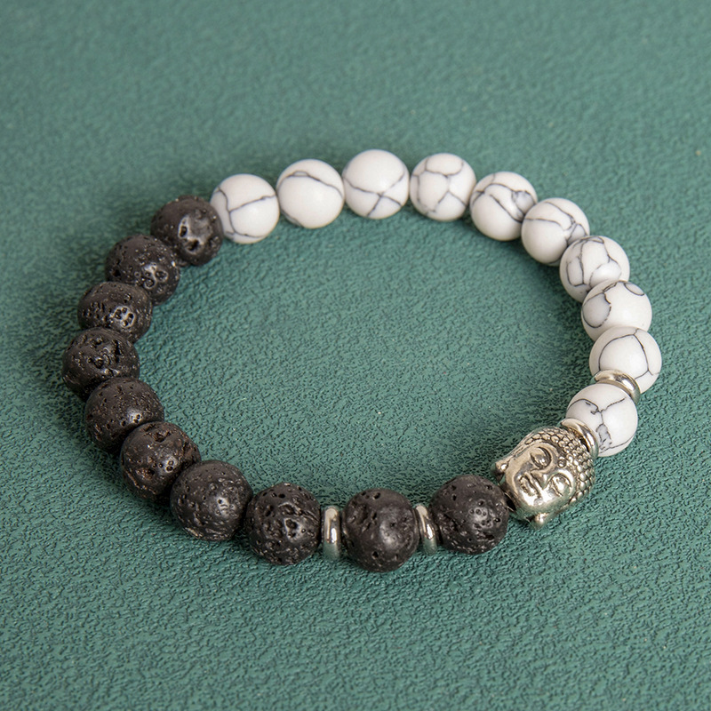 European and American Cross Border Men Charm 8mm Natural Stone Bead Bracelet Healing Balance Buddha Head Bracelet Yoga Bead Bracelet