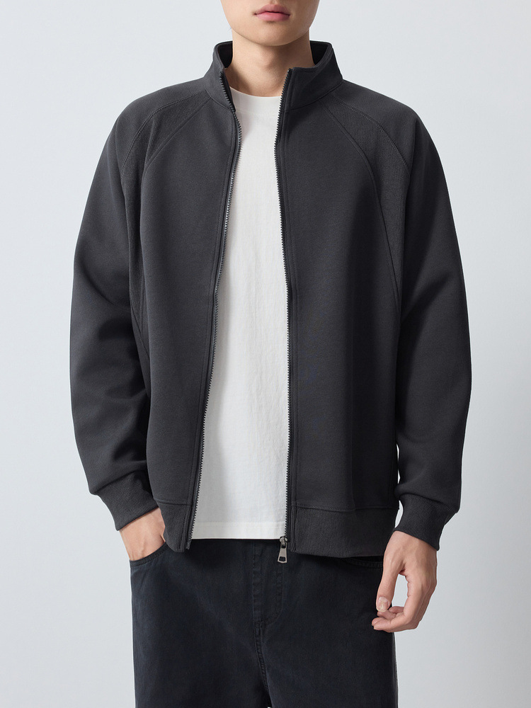 Áo hoodie nam nỉ cổ đứng khóa kéo phong cách thể thao thành phố — đen chi tiết 4