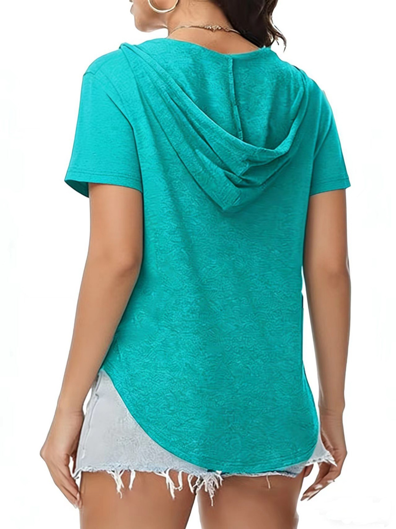 2026 Spring And Summer European And American Maternity Wear New Foreign Trade Fashion Break V-neck Hooded Women's Top T-shirt_ecoleips.com