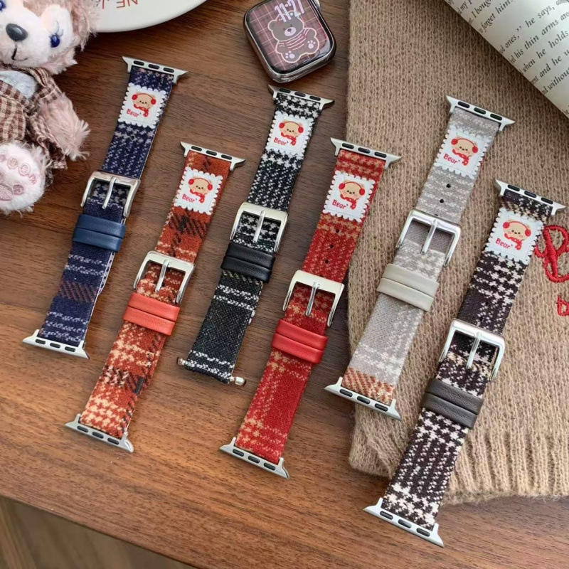 Suitable for Applewatch11 Apple S10 Watch Iwatch987 Generation Se Bear Woolen Leather Strap