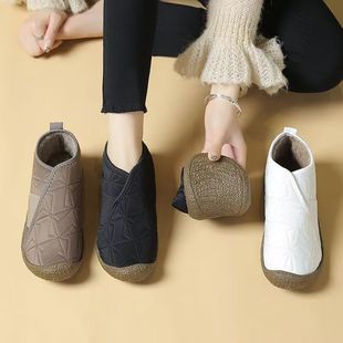 Autumn and winter 2024 new aerospace fabric wool one-step snow boots low heel comfortable non-slip lightweight women's cotton shoes