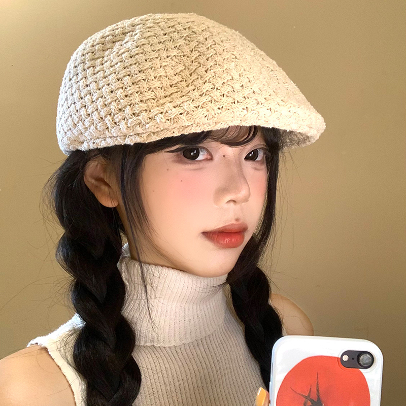 韩版简约百搭针织前进帽女秋冬款透气显脸小贝雷帽大头围帽子潮流|undefined