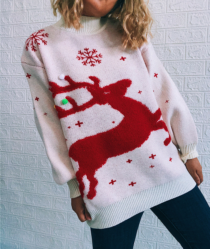 loose thick deer snowflake round neck long-sleeved pullover sweater nihaostyles wholesale Christmas costumes NSSX88950