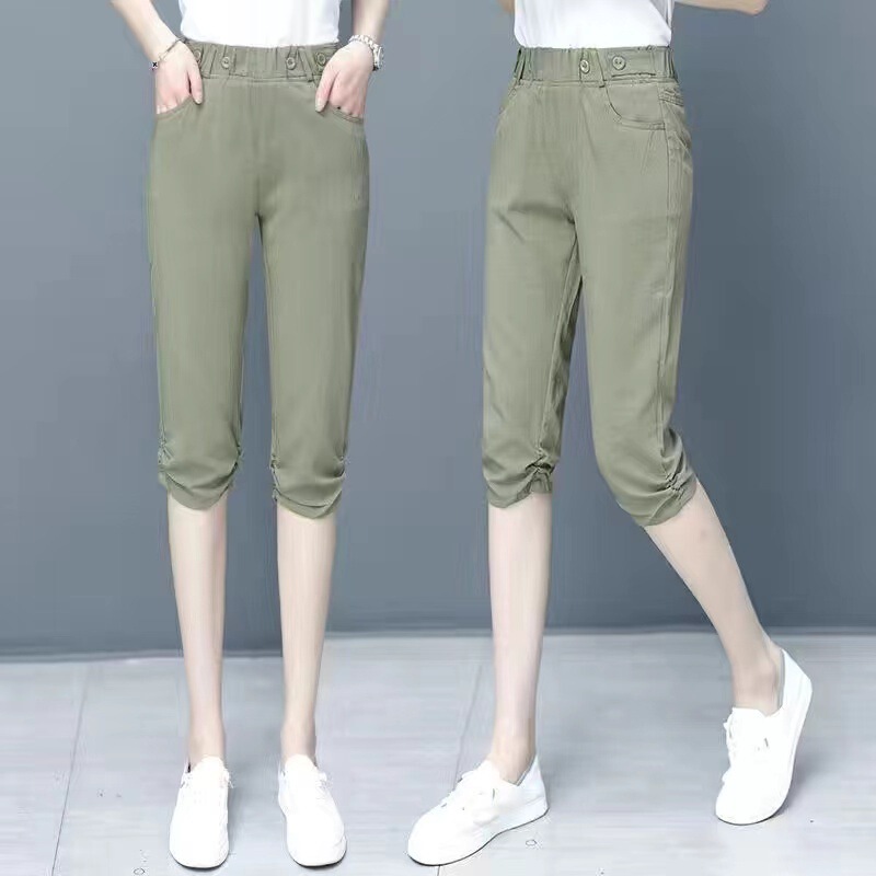 Ice Silk Capri Pants Women's Summer Thin 2024 New Korean-style Slimming Hallen Pants with Loose Casual Small Leg Pants