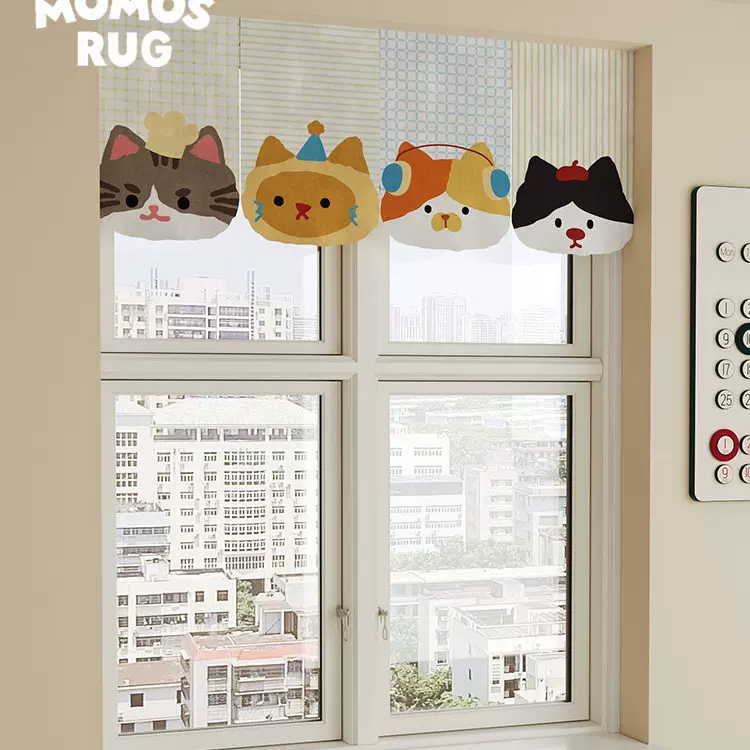 乖巧猫咪小门帘吊旗三角旗卧室客厅装饰遮挡帘隔断门横挂布短半帘