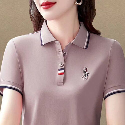 Summer Korean women's t-shirt, short-sleeved, foreign-style, age-reducing, middle-aged mother's dress, large size, casual sports, POLO shirt, top