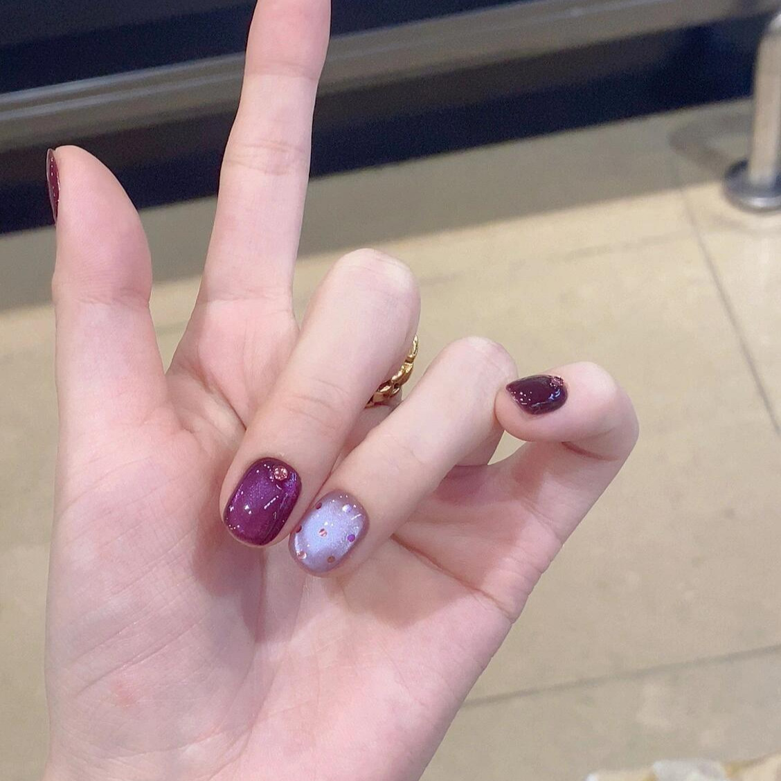 Elegant and Fair Purple Manicure Ins Style Cat Eye Handmade Wearable Nail Art Stickers False Nails 4