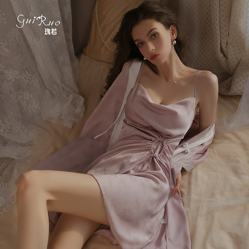 Rose if pure want to seduce sling collar silky jacquard satin pajamas ladies suspenders nightgown home suit 4690 Rose if pure want to seduce sling collar silky jacquard satin pajamas ladies suspenders nightgown home suit 4690