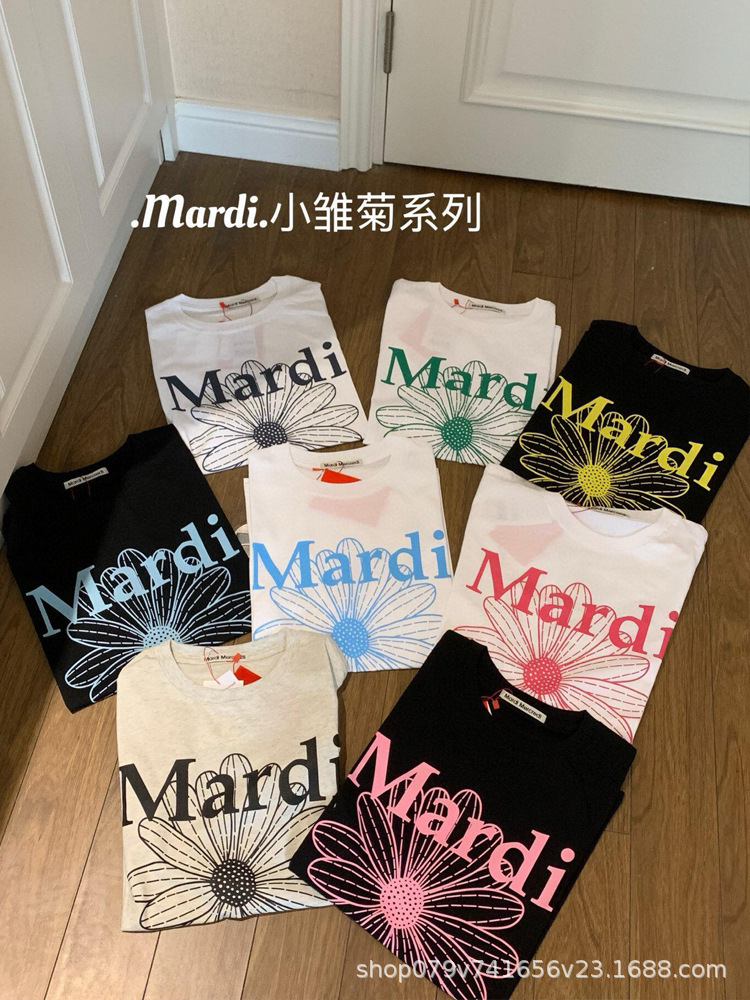 Korean Version In-Stock Mardi Short-Sleeve Women's 26 Summer New Daisy and Dachshund Print Round-Neck Pure Cotton Top T-Shirt