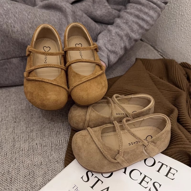 Girls Retro Princess Shoes 2025 Spring New Korean Style Distinctive Strap Children's Shoes Fashion Suede Dance Shoes