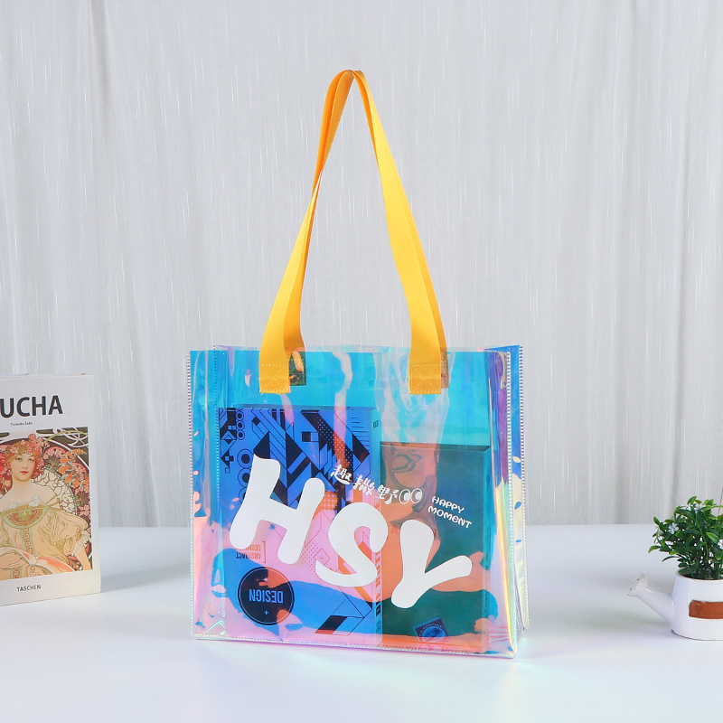 Bolsa de mano láser de PVC personalizada exhibición de regalos transparentes bolsas de regalo coloridas paquetes de gelatina transparentes personalizados