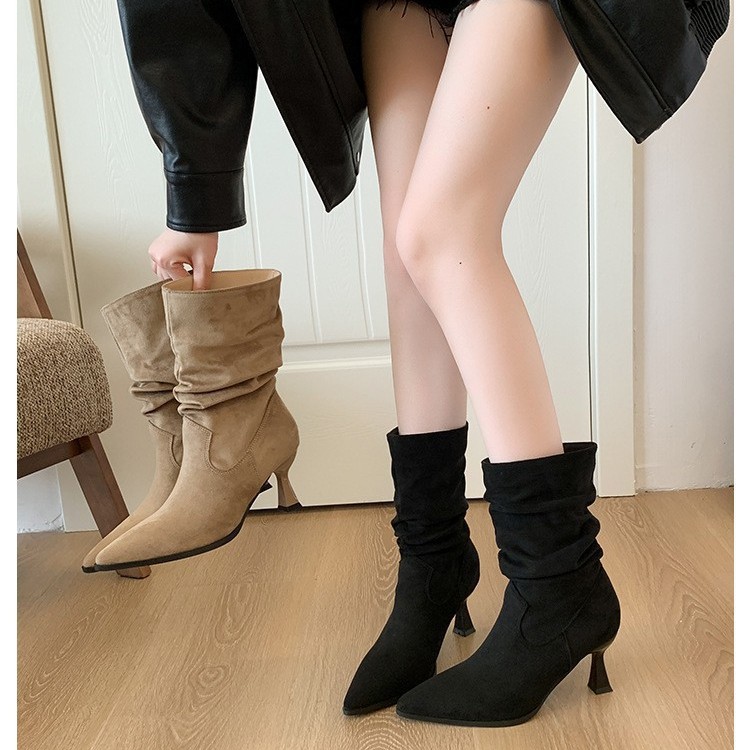 Pointed Toe High Heel Ankle Martin 2025 Suede Slouch Boots Large Calf Circumference Plus Wide Size Women's Shoes 41_voghion.com