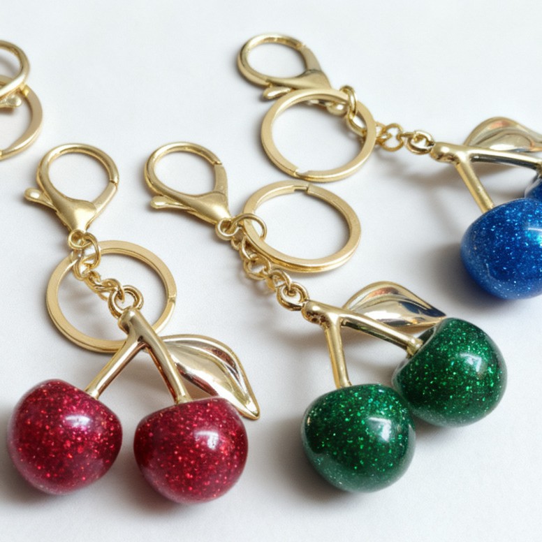 Adorno de llavero de cereza grande de cristal de alta calidad colgante de equipaje de fruta de imitación de cristal colgante de equipaje de cereza