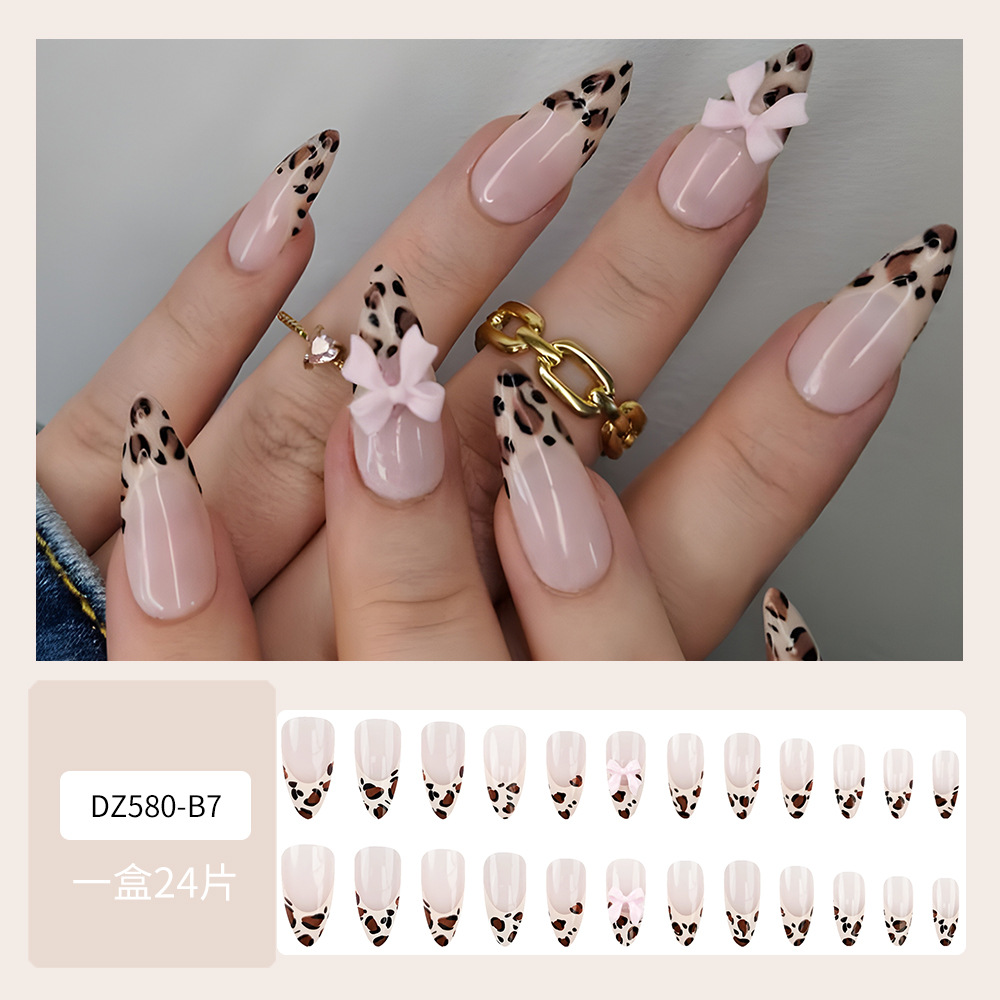 Venta caliente en Europa y América, estampado de leopardo francés, parche de uñas con lazo simple, parche de uñas postizas desmontables image 8
