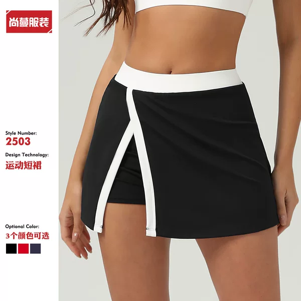 New Cross-Border Contrasting Color Quick-Drying Tennis Skirt Outdoor Sports Anti-Exposure All-In-One Pants Skirt Running Fitness Wear Short Skirt for Women