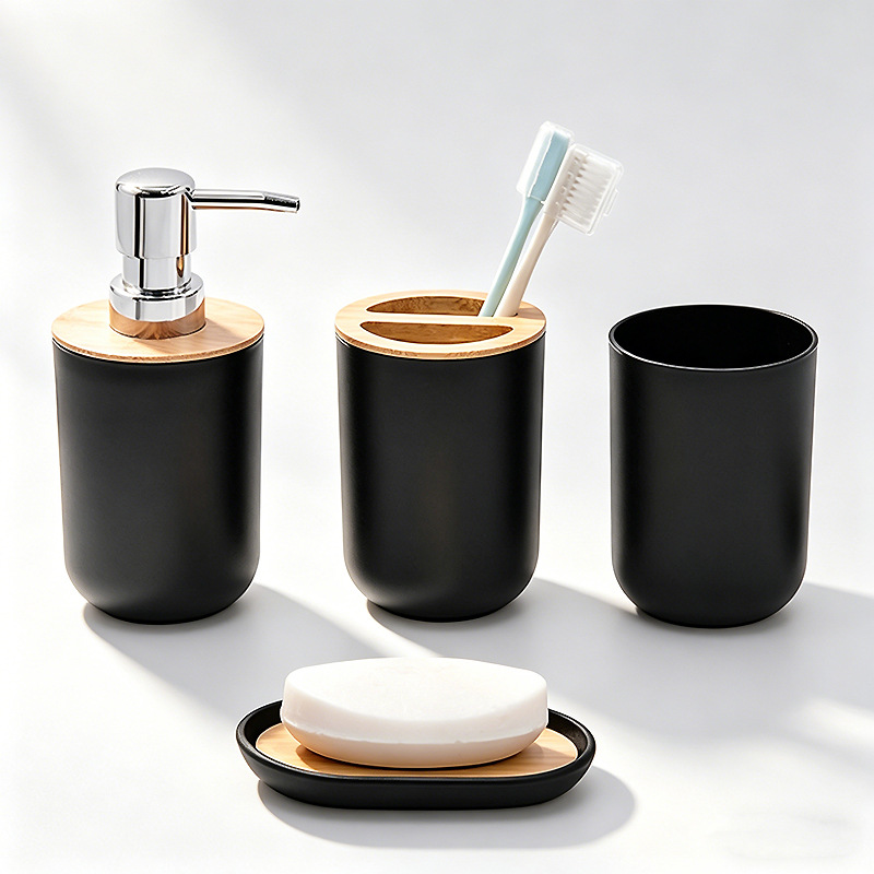 Kit de baño set de artículos de higiene set botella de desinfectante de manos cepillo de dientes taza cepillo de inodoro bote de basura set de 6 piezas image 18