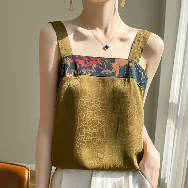 Новая женская кофточка в китайском стиле весной и летом, внутренний слой без рукавов, сочетание цветов, потрескавшийся узор, свободный топ, который можно носить на улице.