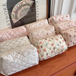 31291 Fresh Quilted Hand Cosmetic Bag Girls Large Capacity Cute Storage Student Zipper Stationery Bag Pen Bag