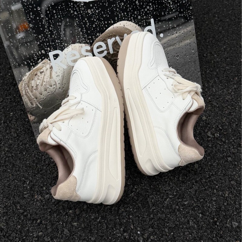 European style casual genuine leather thick-soled white sneakers, simple and comfortable, lace-up, lightweight, breathable, height-increasing sneakers European style casual genuine leather thick-soled white sneakers, simple and comfortable, lace-up, lightweight, breathable, height-increasing sneakers