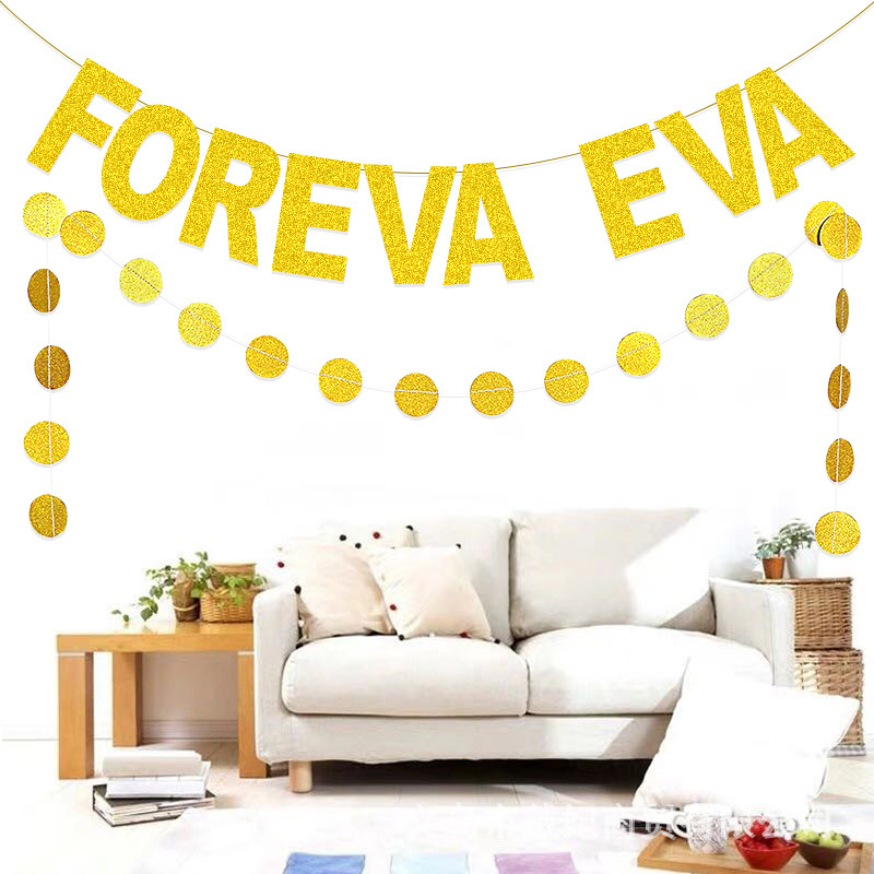 Fiesta de boda decoración compromiso cadena bandera Día de San Valentín tirar bandera pieza redonda tirar flor